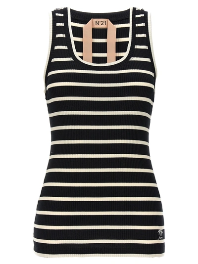 N°21 Striped Ribbed Top Tops White/black In Blanco