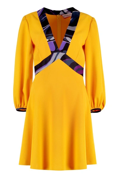 Pucci Mini Dress With Flame Inserts In Yellow