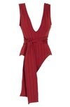 Vince Camuto Plunge Neck Rib One-piece Swimsuit In Sangria