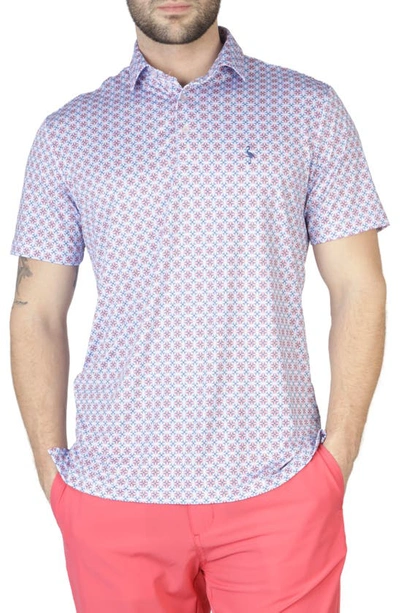 Tailorbyrd Geo Floral Performance Knit Polo In Flamingo Pink