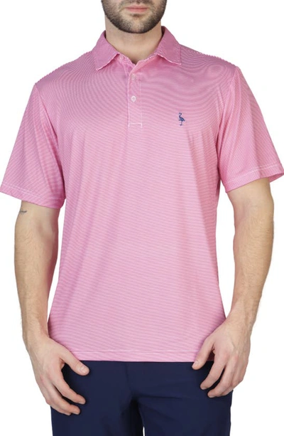 Tailorbyrd Stripes Performance Knit Polo In Flamingo Pink