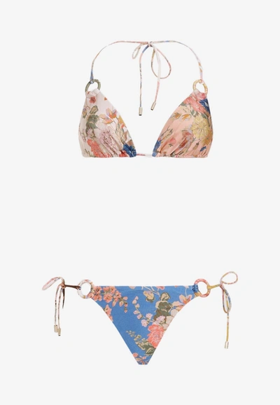 Off-white August Spliced Ring Tie Floral Bikini In Multicolor