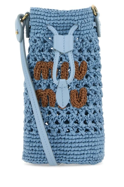 Miu Miu Woman Light Blue Crochet Crossbody Bag