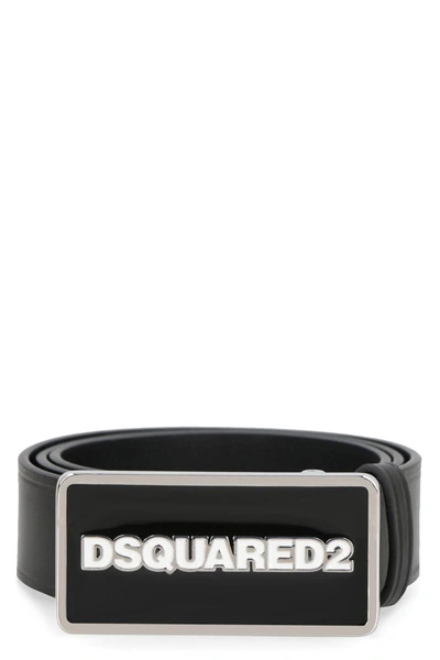 Dsquared2 Logo Buckle Leather Belt In Black