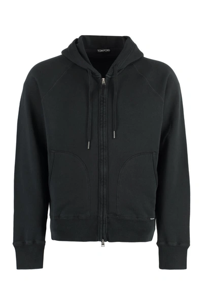 Tom Ford Cotton Full Zip Hoodie In Black