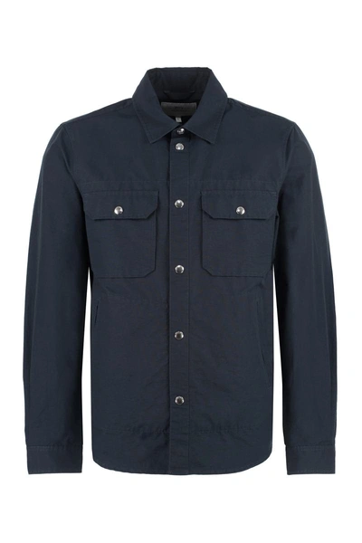 Woolrich Technical Fabric Overshirt In Blue