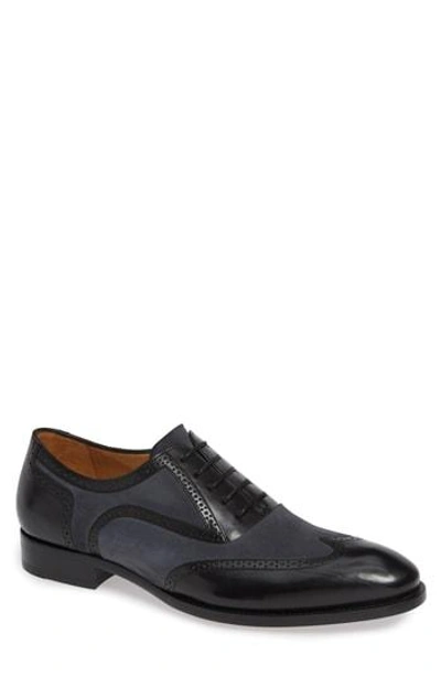 Mezlan Cantone Wing Tip Lace-up Oxford In Black/ Grey Leather/ Suede