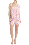 Kensie Lace Strap Boxer Pajamas In Multi Floral