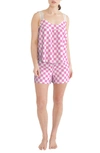 Kensie Lace Strap Boxer Pajamas In Pink Check
