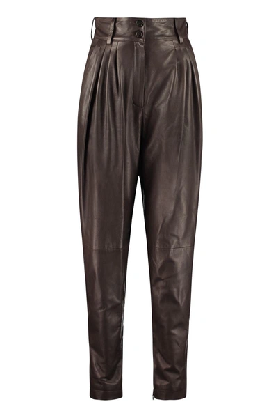 Dolce & Gabbana Leather Trousers In Brown