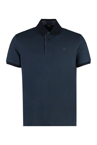 Etro Short Sleeve Cotton Polo Shirt In Blue