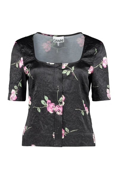 Ganni Print Blouse In Black