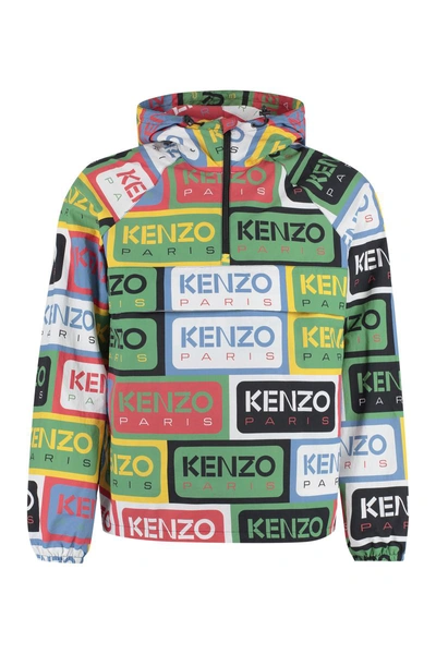 Kenzo All-over Logo Raincoat In Multicolor