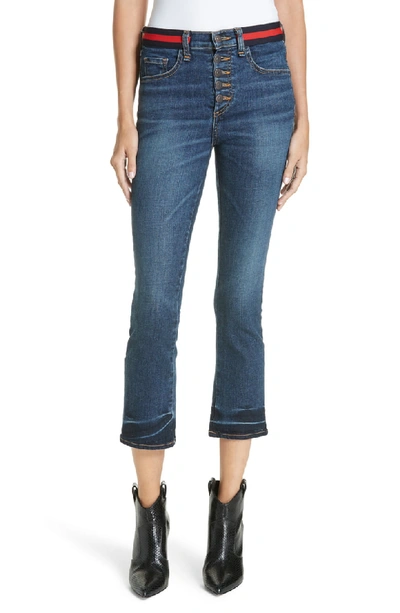 Veronica Beard Carolyn Cropped Baby Boot-cut Jeans With Tuxedo Stripes In Blue Tidal