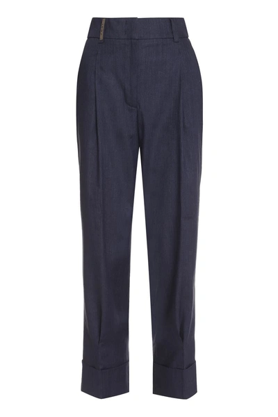 Peserico Wool Blend Trousers In Blue