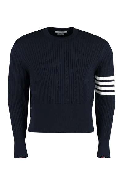 Thom Browne Long Sleeve Crew-neck Sweater In Blue