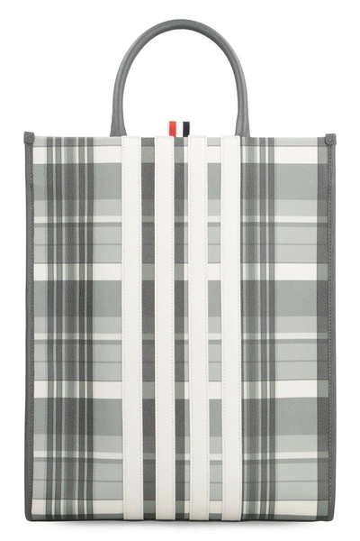 Thom Browne Vertical Leather Tote In Grey