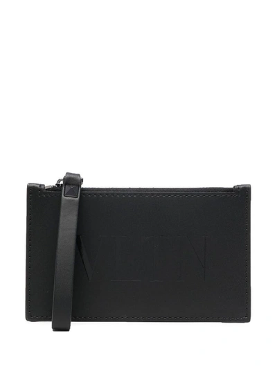 Valentino Garavani Vltn Leather Zipper Card Holder In Black