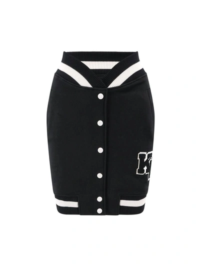Karl Lagerfeld 植绒logo平纹针织迷你半身裙 In Black