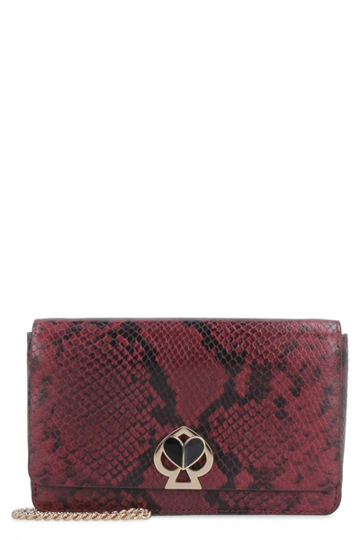 Kate Spade Nicola Printed Leather Wallet On Chain In Burgundy