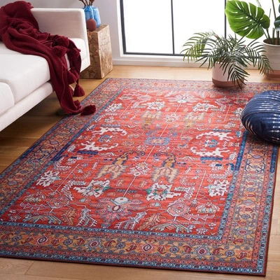 Safavieh Tucson Tsn152p Power Loomed Rust / Navy Washable Rug