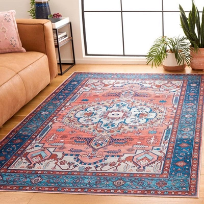 Safavieh Arizona Arz105p Power Loomed Rust / Navy Washable Rug