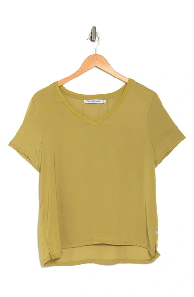 Calvin Klein Jeans Est.1978 V-neck Charmeuse T-shirt In Willow