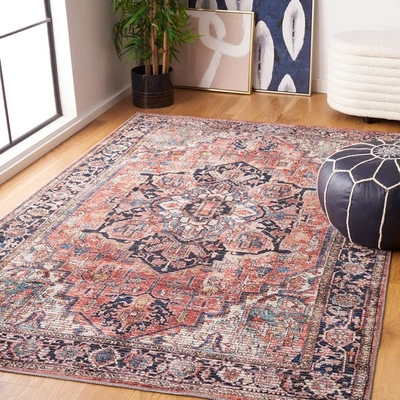 Safavieh Serapi Sep624p Power Loomed Rust / Navy Washable Rug