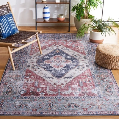 Safavieh Tucson Tsn172p Power Loomed Rust / Navy Washable Rug In Blue