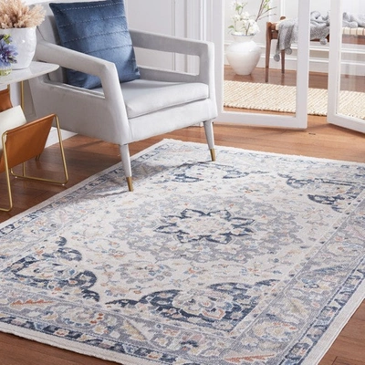 Safavieh Blair Washable Blr204b Flat Weave Beige / Grey Navy Washable Rug In Gray