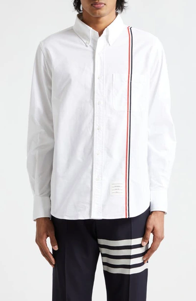 Thom Browne Straight Fit Cotton Poplin Button-down Shirt In White