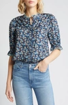 Wit & Wisdom Print Ruffle Eyelet Shirt In Island Sky Multi