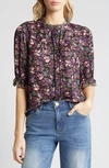 Wit & Wisdom Print Ruffle Eyelet Shirt In Sunset Purple