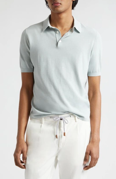 Eleventy Short Sleeve Cotton Polo Sweater In Green