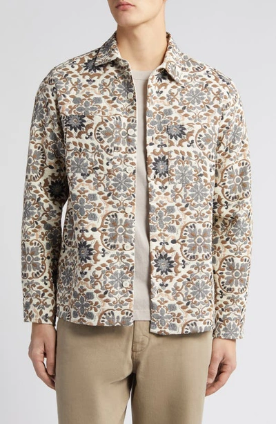 Wax London Whiting Embroidered Mosaic Cotton Blend Shirt Jacket In Beige