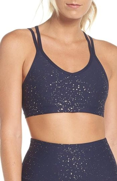 Beyond Yoga Double Back Alloy Speckled Bra In Navy/ Gold Speckle