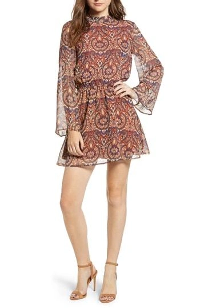 Cupcakes And Cashmere Malory Printed Tie-back Short Dress In Cognac