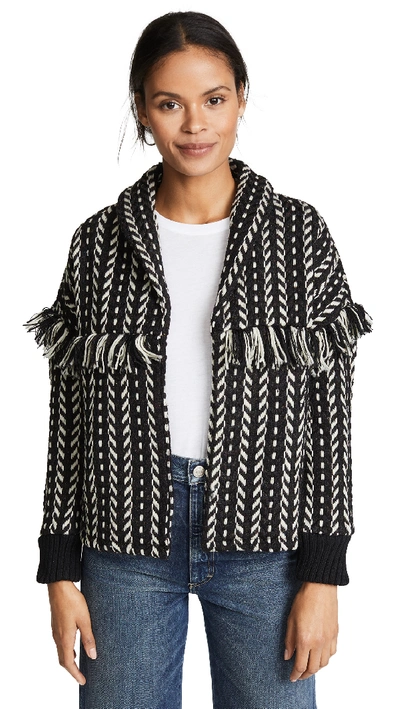 Cupcakes And Cashmere Genesis Shawl-collar Fringe Jacket In Black