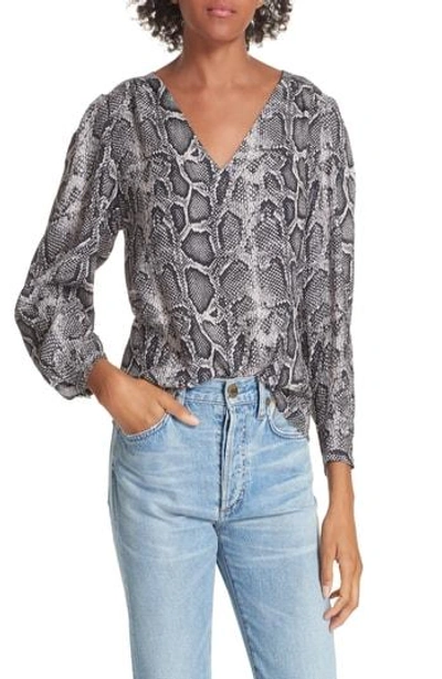 Rebecca Taylor Snake Print Top In Washed Black Combo