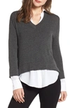 Bailey44 Grand Duke Layered Sweater Twofer Top In Anthracite Chalk