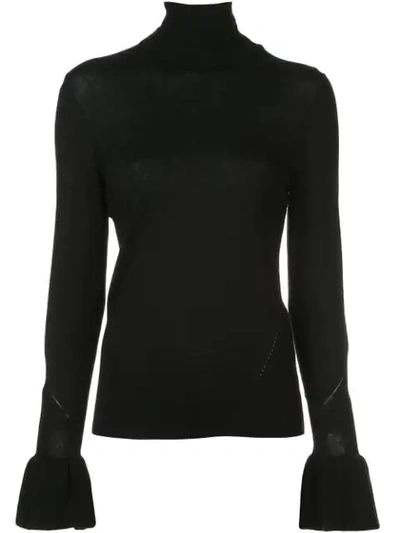 Veronica Beard Tol Bell-sleeve Wool Turtleneck Sweater In Black