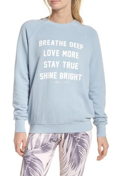 Spiritual Gangster Breathe Deep Slogan Crewneck Pullover Sweatshirt In Faded Blue