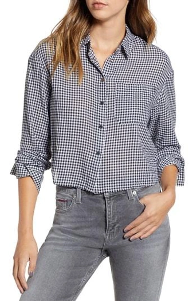 Tommy Jeans Crop Gingham Shirt In Tommy Black / Bright White