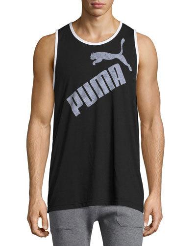 Puma Logo-front Sweat Tank Top, Black/white In Black-whit | ModeSens