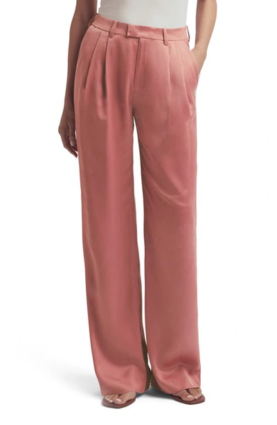Favorite Daughter The Agnes Pleated High Waist Satin Pants In Dusty Rose