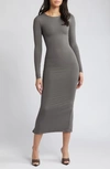 Naked Wardrobe Extra Butter Long Sleeve Midi Dress In Charcoal