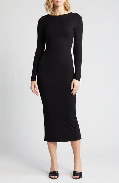 Naked Wardrobe Extra Butter Long Sleeve Midi Dress In Black