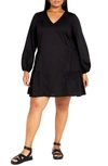 City Chic Alexia Long Sleeve Tiered Dress In Black