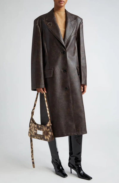 Acne Studios Ovittor Faux Leather Coat In Braun