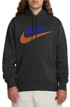 Nike Cotton Blend Fleece Hoodie In Black/ Royal Blue/ Orange